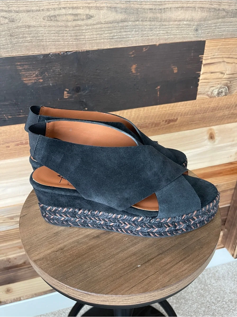 Aquatalia Black Suede Crisscross Slingback Wedge Sandals